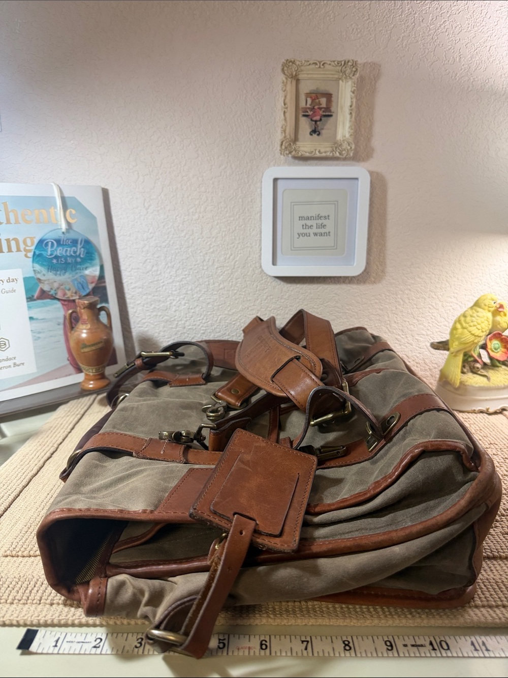 Allen Edmonds Waxed Canvas Leather Messenger Briefcase Laptop Bag - Picture 10 of 15